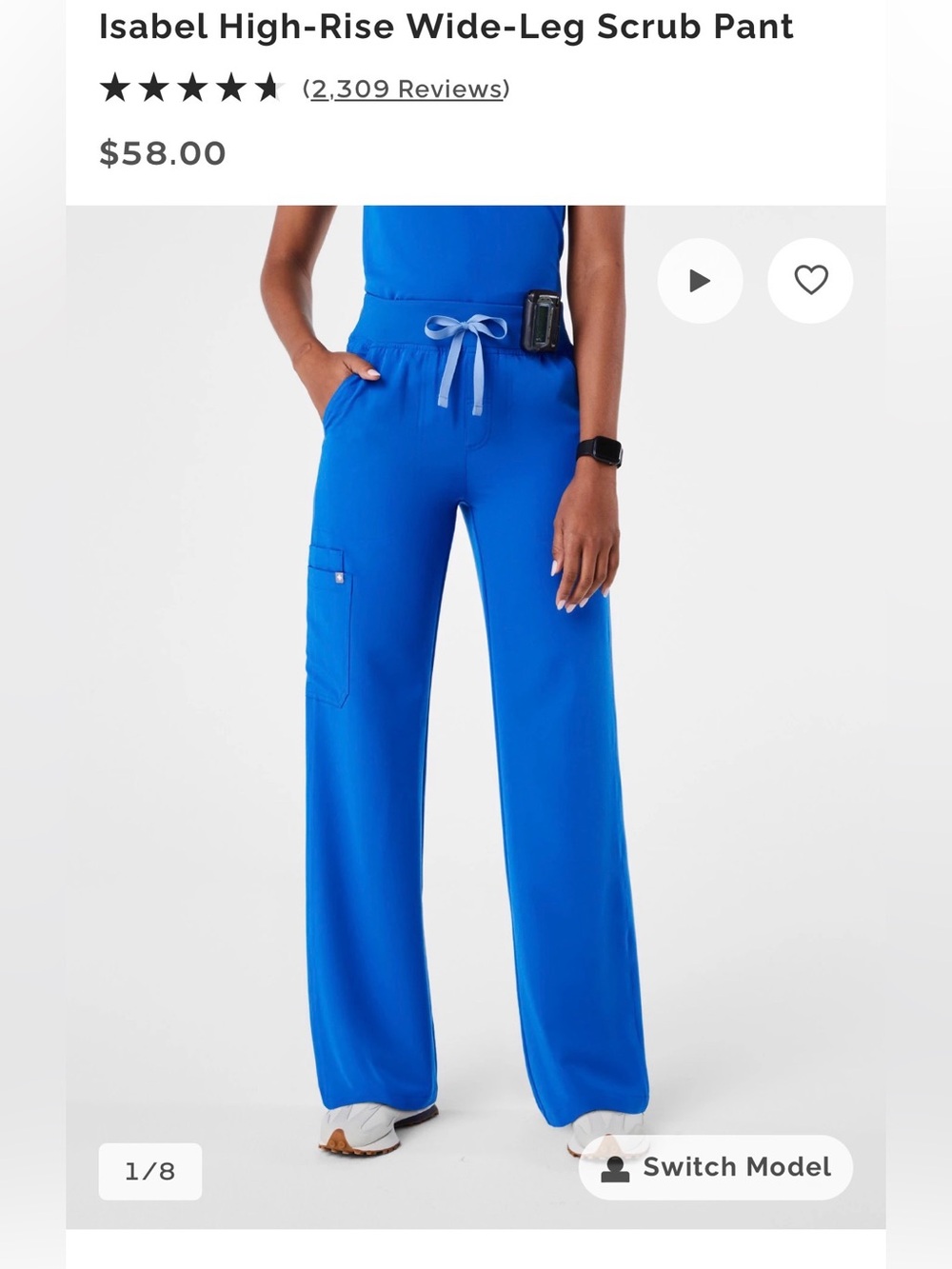 Figs Teal Isabel High Rise Wide Leg Scrub Pants - Picture 9 of 9